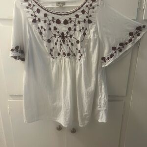 Lucky Brand White Embellished Flutter Sleeve Blouse